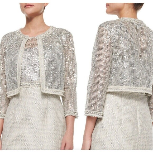 Kay Unger Sequin Sheath Dress Suit Women's 14 White Silver Formal Career Retro - Picture 16 of 16